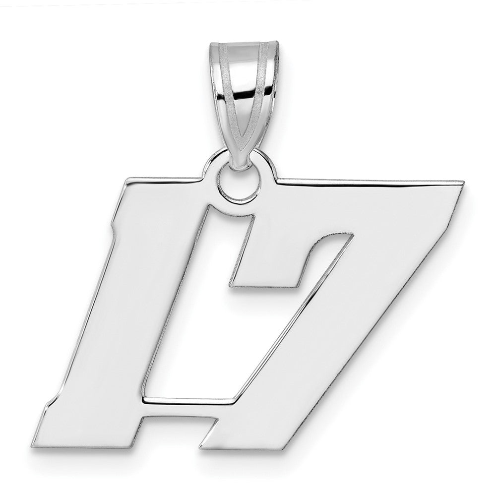 14K White Gold Polished Block Number 17 Pendant
