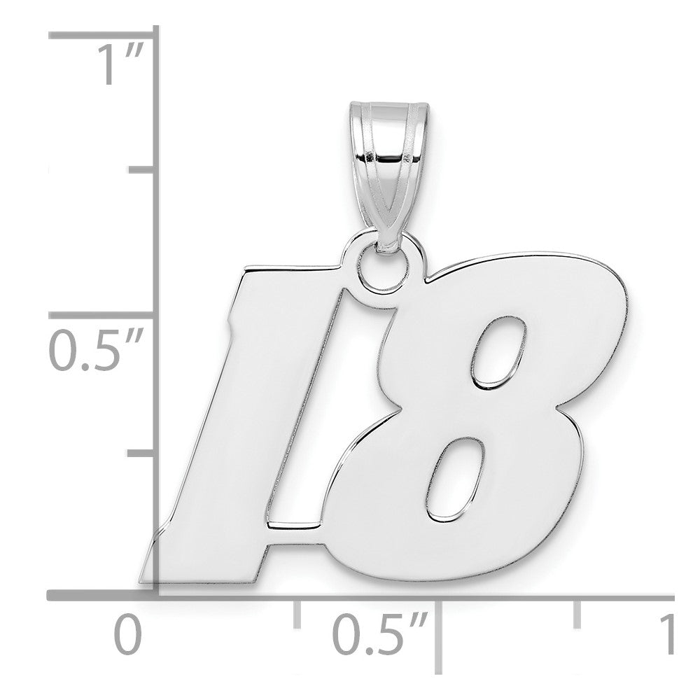 14K White Gold Polished Block Number 18 Pendant