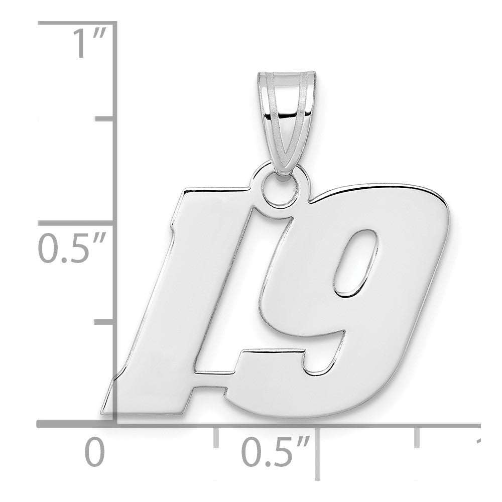 14K White Gold Polished Block Number 19 Pendant