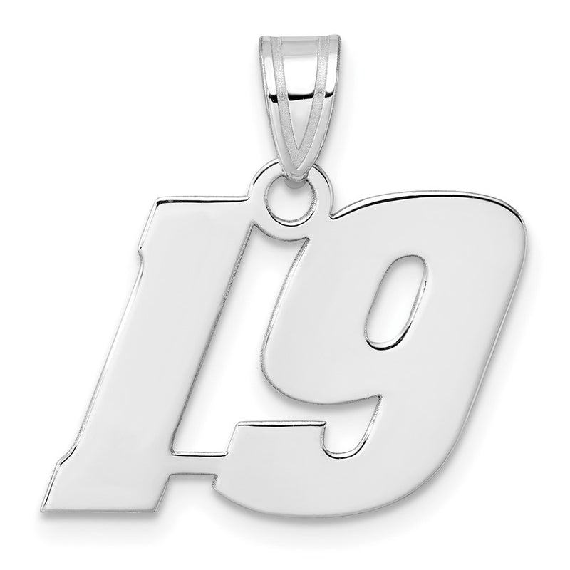 14K White Gold Polished Block Number 19 Pendant