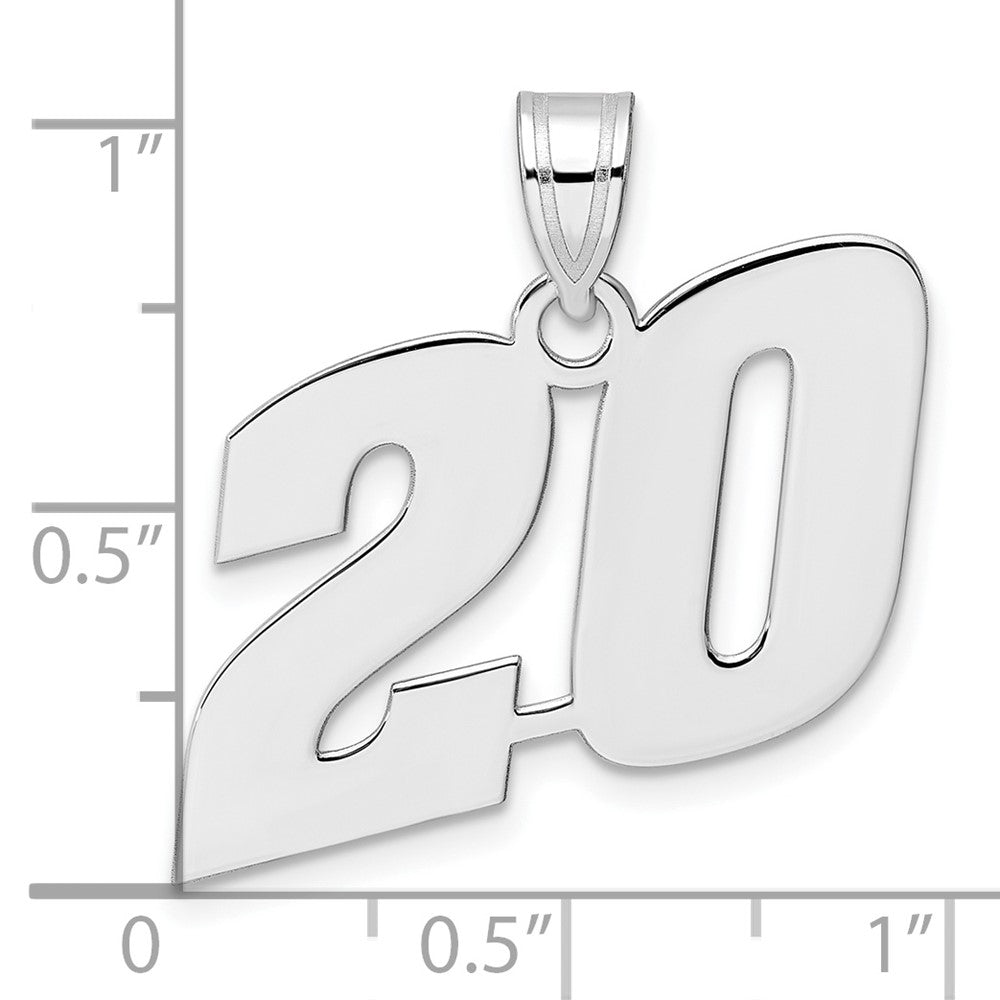 14K White Gold Polished Block Number 20 Pendant