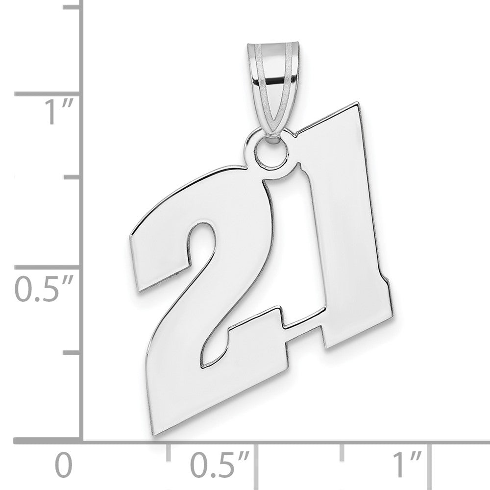 14K White Gold Polished Block Number 21 Pendant