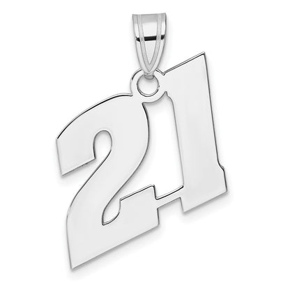 14K White Gold Polished Block Number 21 Pendant