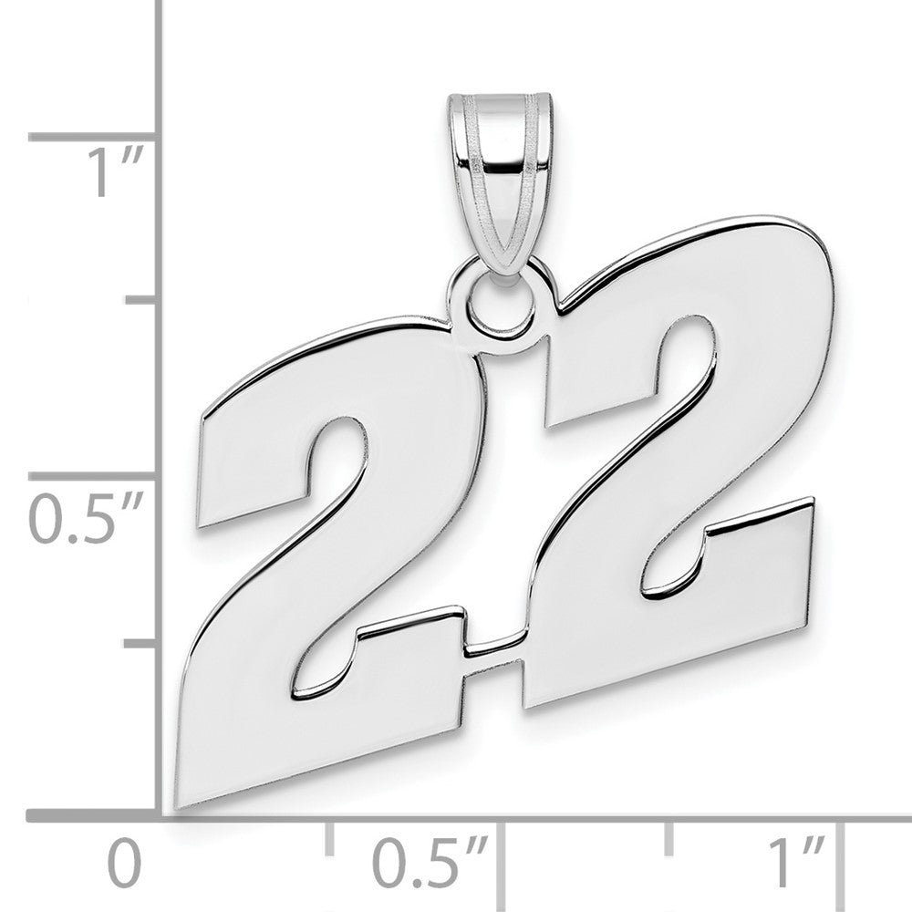 14K White Gold Polished Block Number 22 Pendant