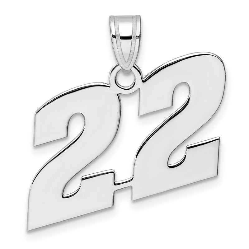 14K White Gold Polished Block Number 22 Pendant