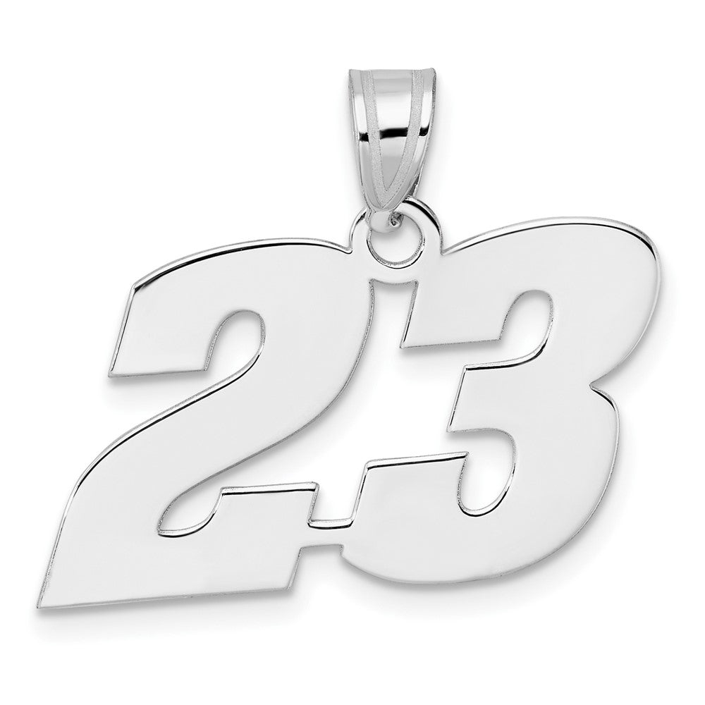 14K White Gold Polished Block Number 23 Pendant
