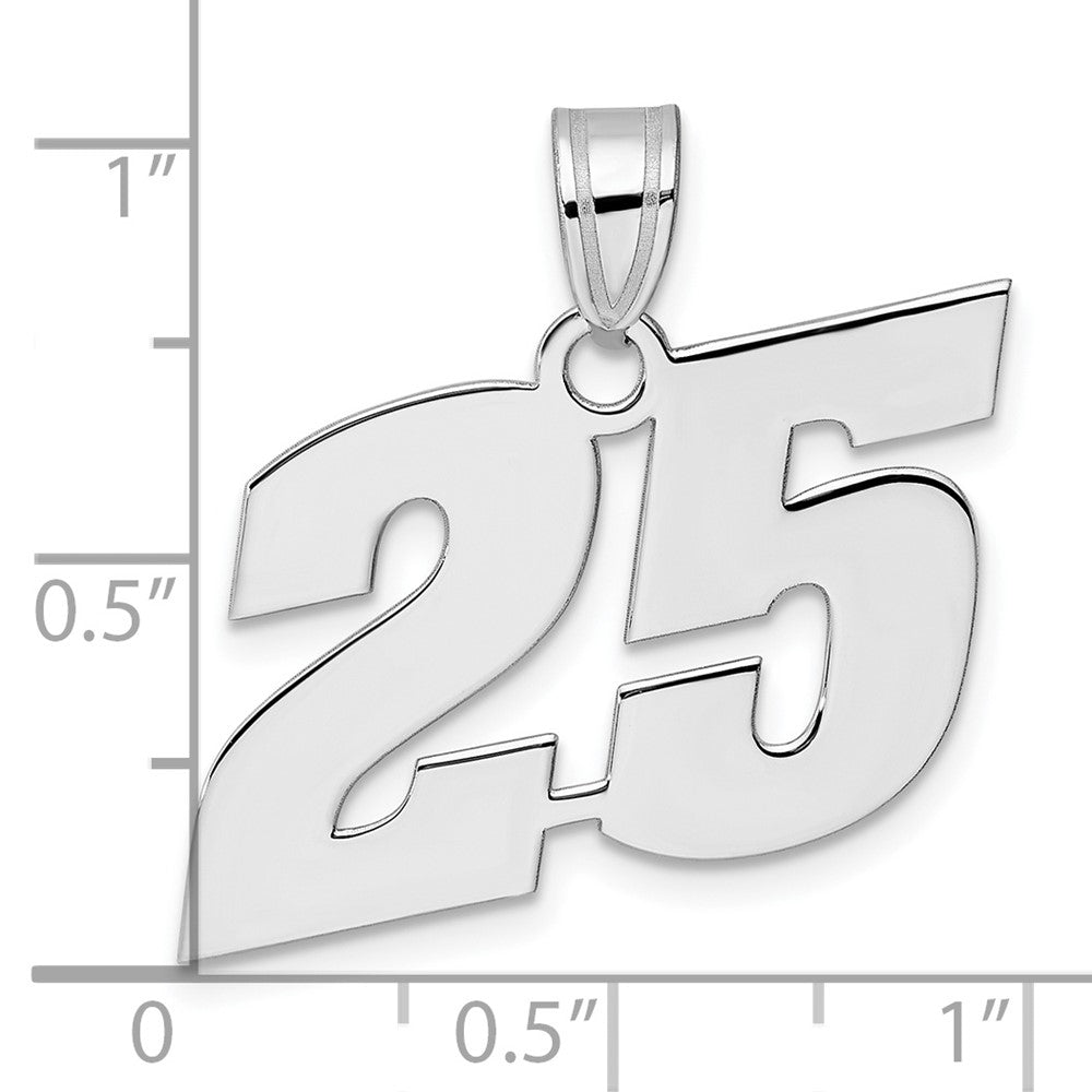 14K White Gold Polished Block Number 25 Pendant