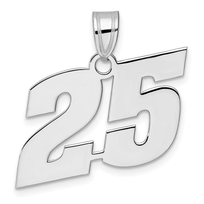 14K White Gold Polished Block Number 25 Pendant