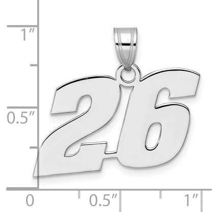 14K White Gold Polished Block Number 26 Pendant