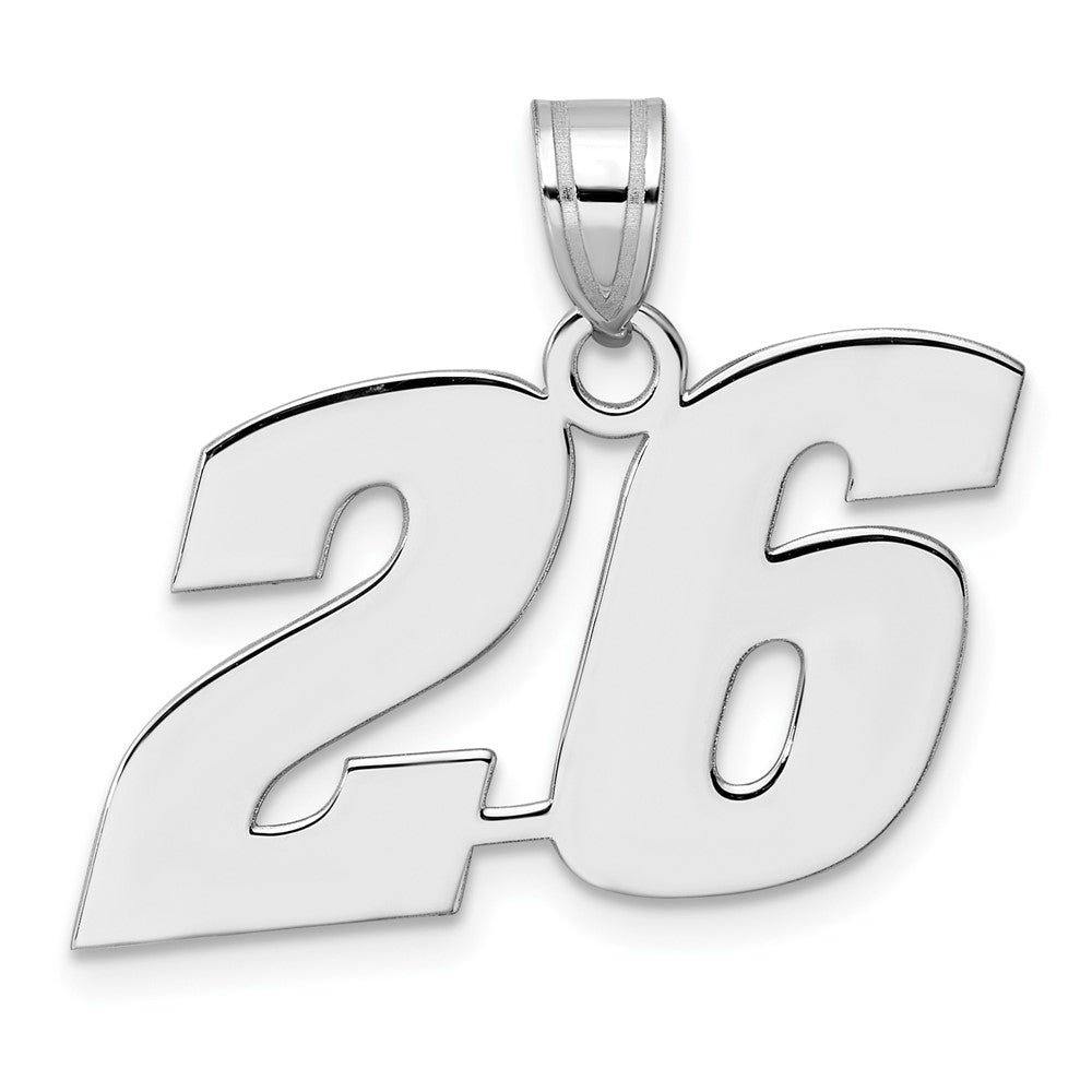 14K White Gold Polished Block Number 26 Pendant