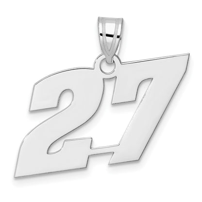 14K White Gold Polished Block Number 27 Pendant
