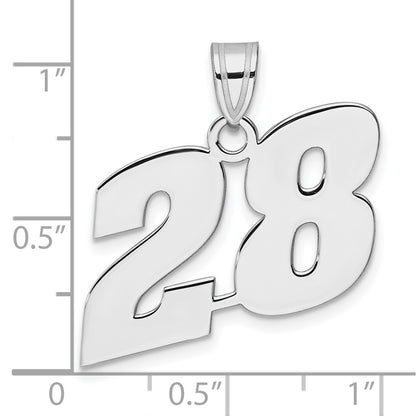 14K White Gold Polished Block Number 28 Pendant