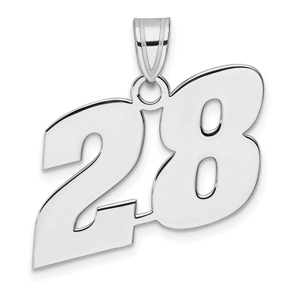14K White Gold Polished Block Number 28 Pendant
