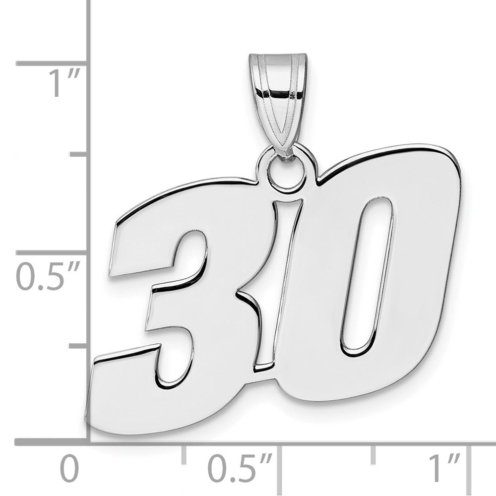 14K White Gold Polished Block Number 30 Pendant