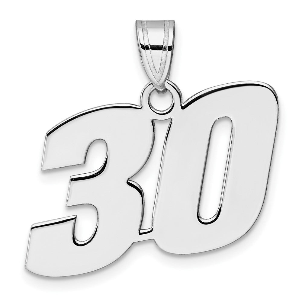 14K White Gold Polished Block Number 30 Pendant