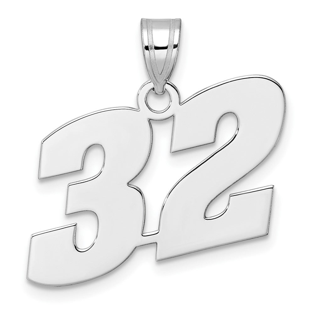 14K White Gold Polished Block Number 32 Pendant
