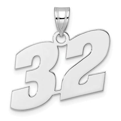 14K White Gold Polished Block Number 32 Pendant