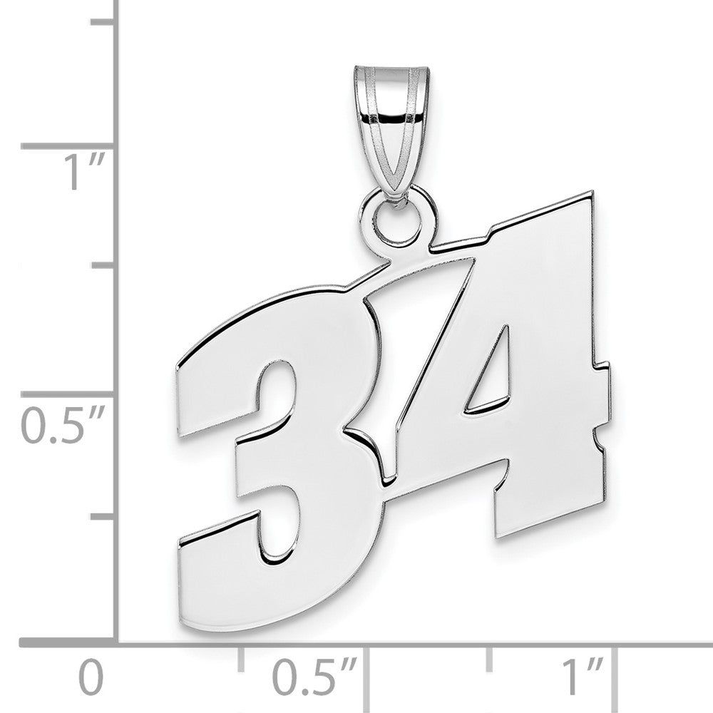 14K White Gold Polished Block Number 34 Pendant