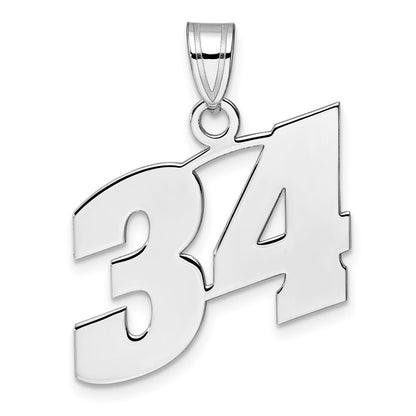 14K White Gold Polished Block Number 34 Pendant