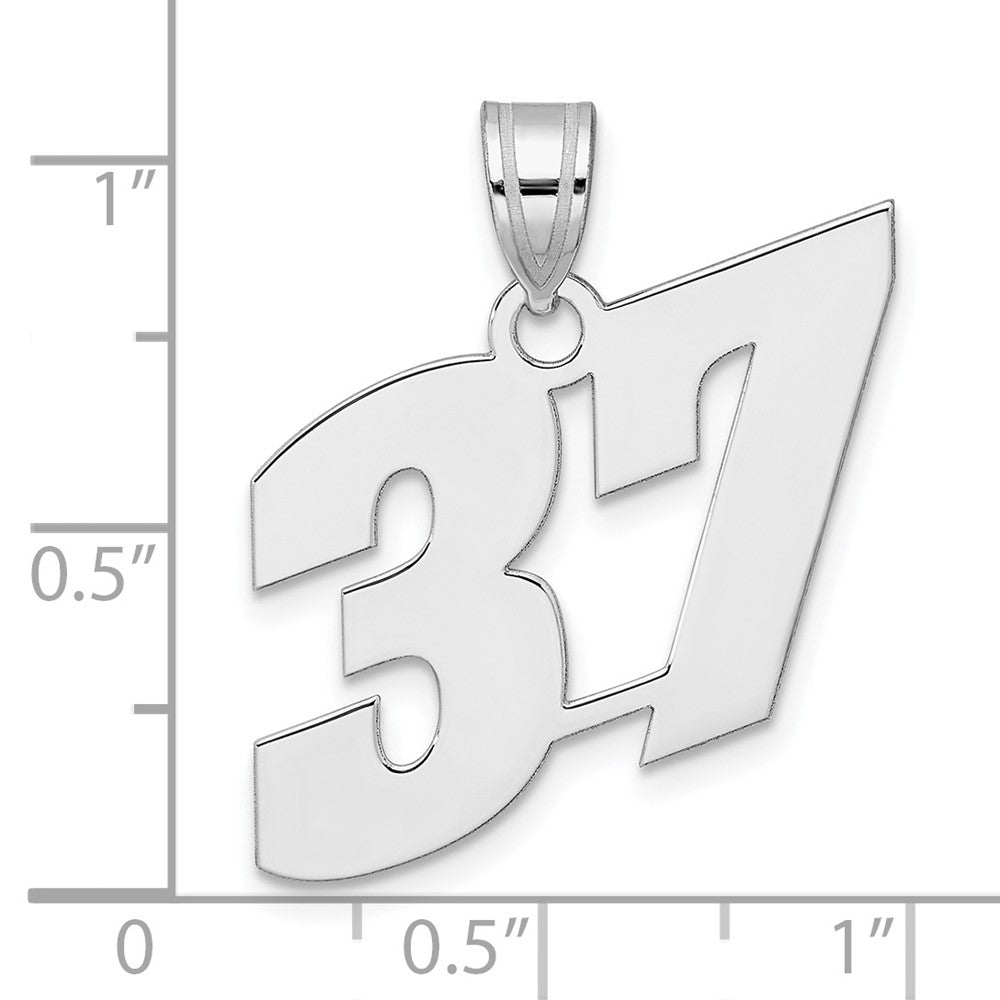 14K White Gold Polished Block Number 37 Pendant