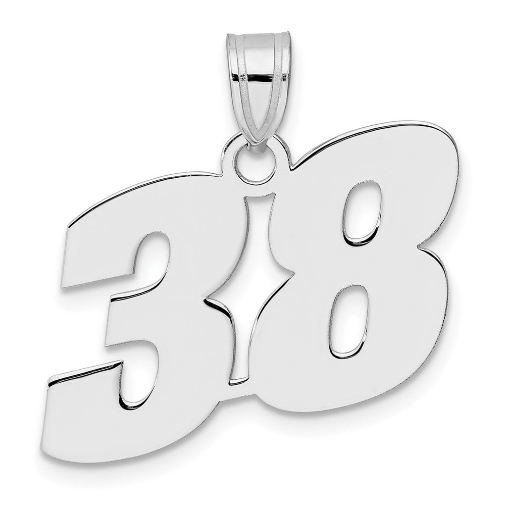 14K White Gold Polished Block Number 38 Pendant
