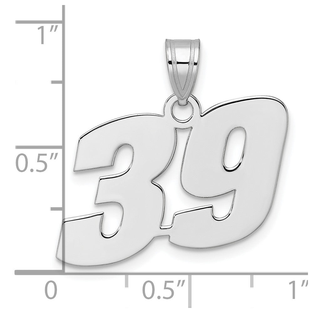 14K White Gold Polished Block Number 39 Pendant