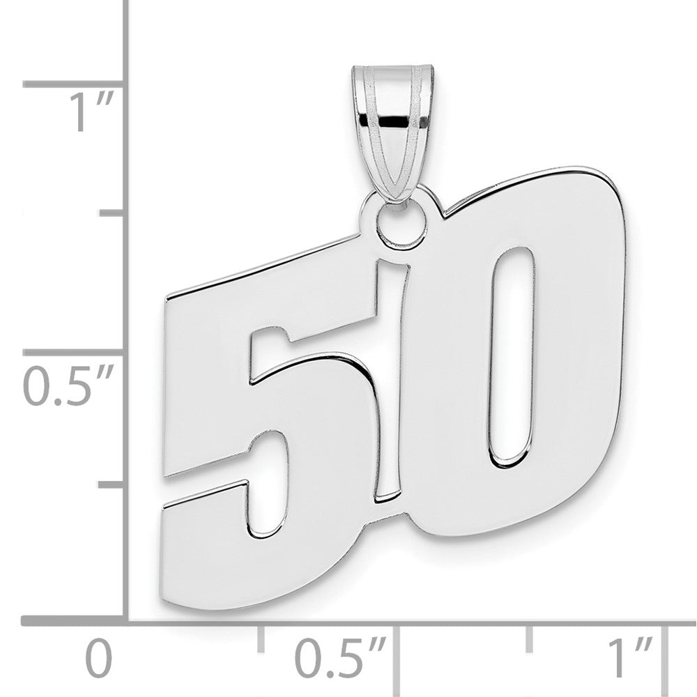 14K White Gold Polished Block Number 50 Pendant