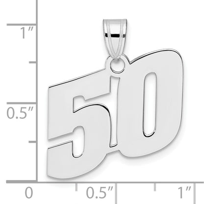 14K White Gold Polished Block Number 50 Pendant