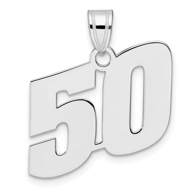14K White Gold Polished Block Number 50 Pendant
