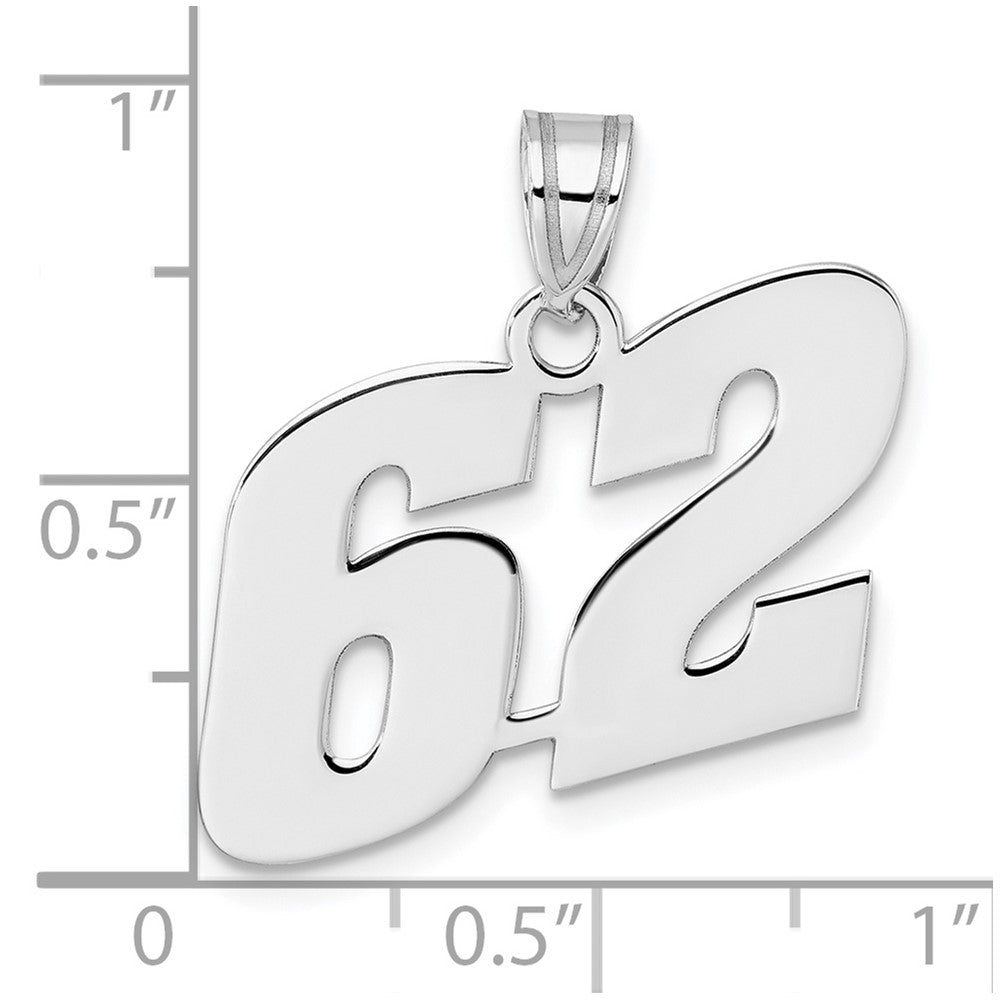 14K White Gold Polished Block Number 62 Pendant