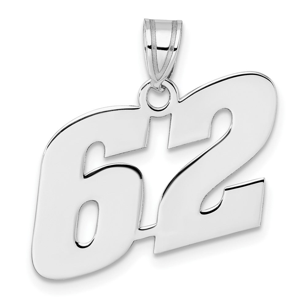 14K White Gold Polished Block Number 62 Pendant