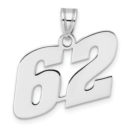 14K White Gold Polished Block Number 62 Pendant