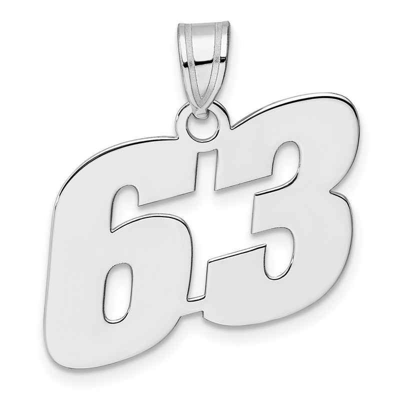 14K White Gold Polished Block Number 63 Pendant