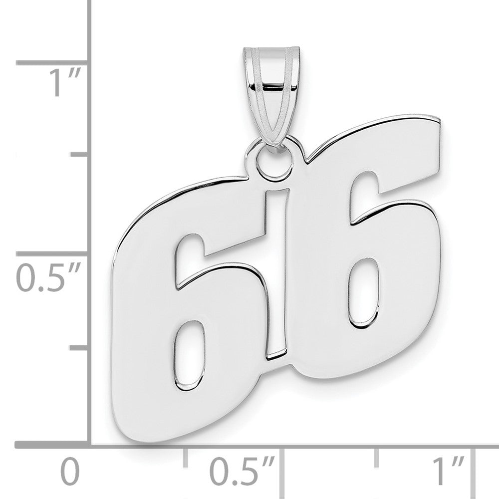 14K White Gold Polished Block Number 66 Pendant