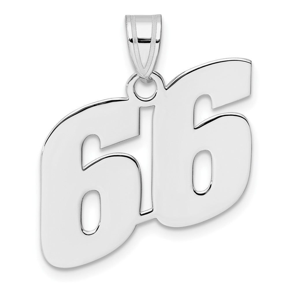 14K White Gold Polished Block Number 66 Pendant
