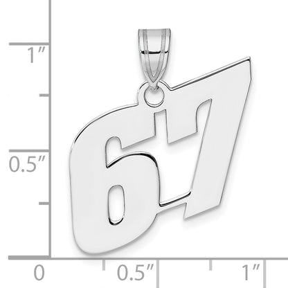 14K White Gold Polished Block Number 67 Pendant