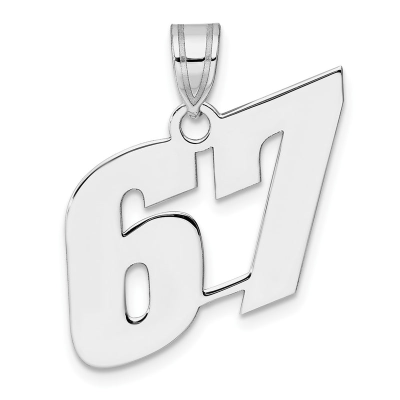 14K White Gold Polished Block Number 67 Pendant