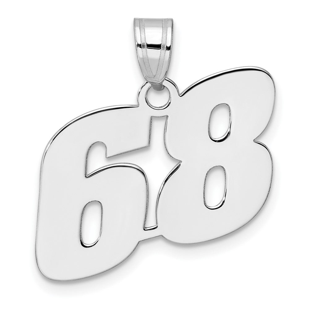 14K White Gold Polished Block Number 68 Pendant