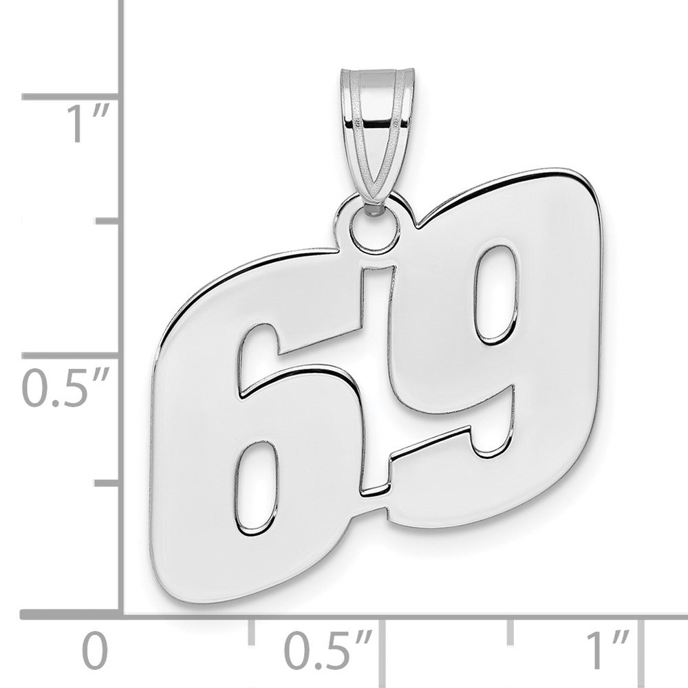 14K White Gold Polished Block Number 69 Pendant