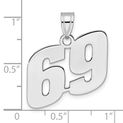 14K White Gold Polished Block Number 69 Pendant