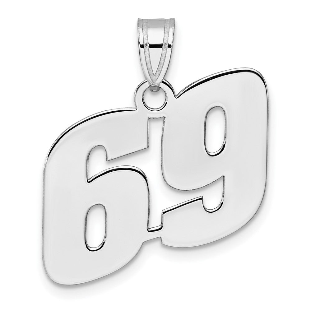 14K White Gold Polished Block Number 69 Pendant