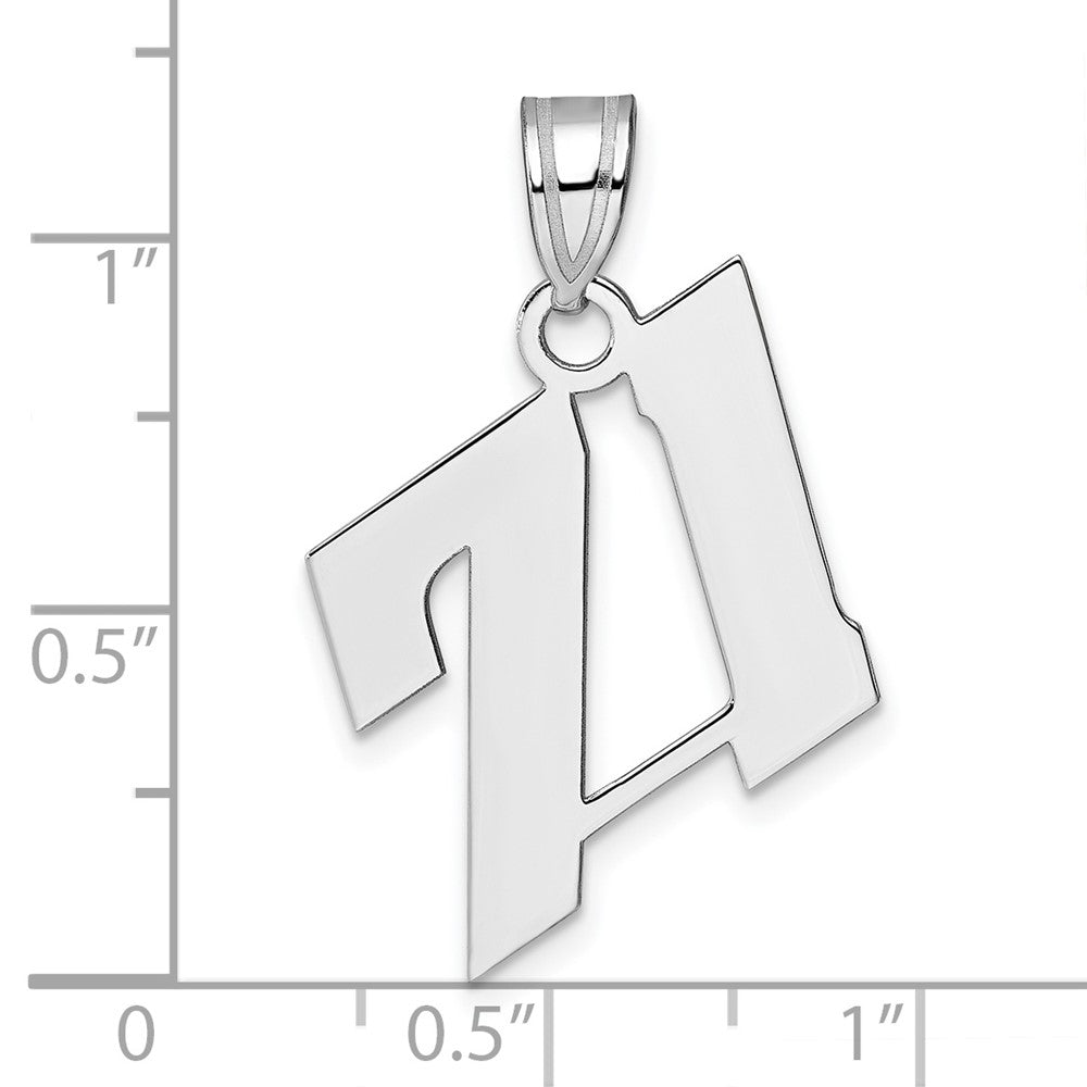14K White Gold Polished Block Number 71 Pendant