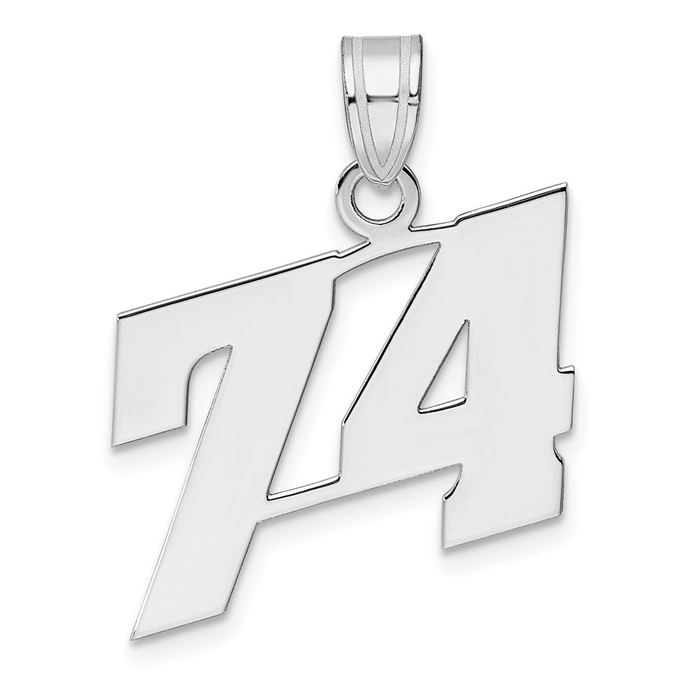 14K White Gold Polished Block Number 74 Pendant