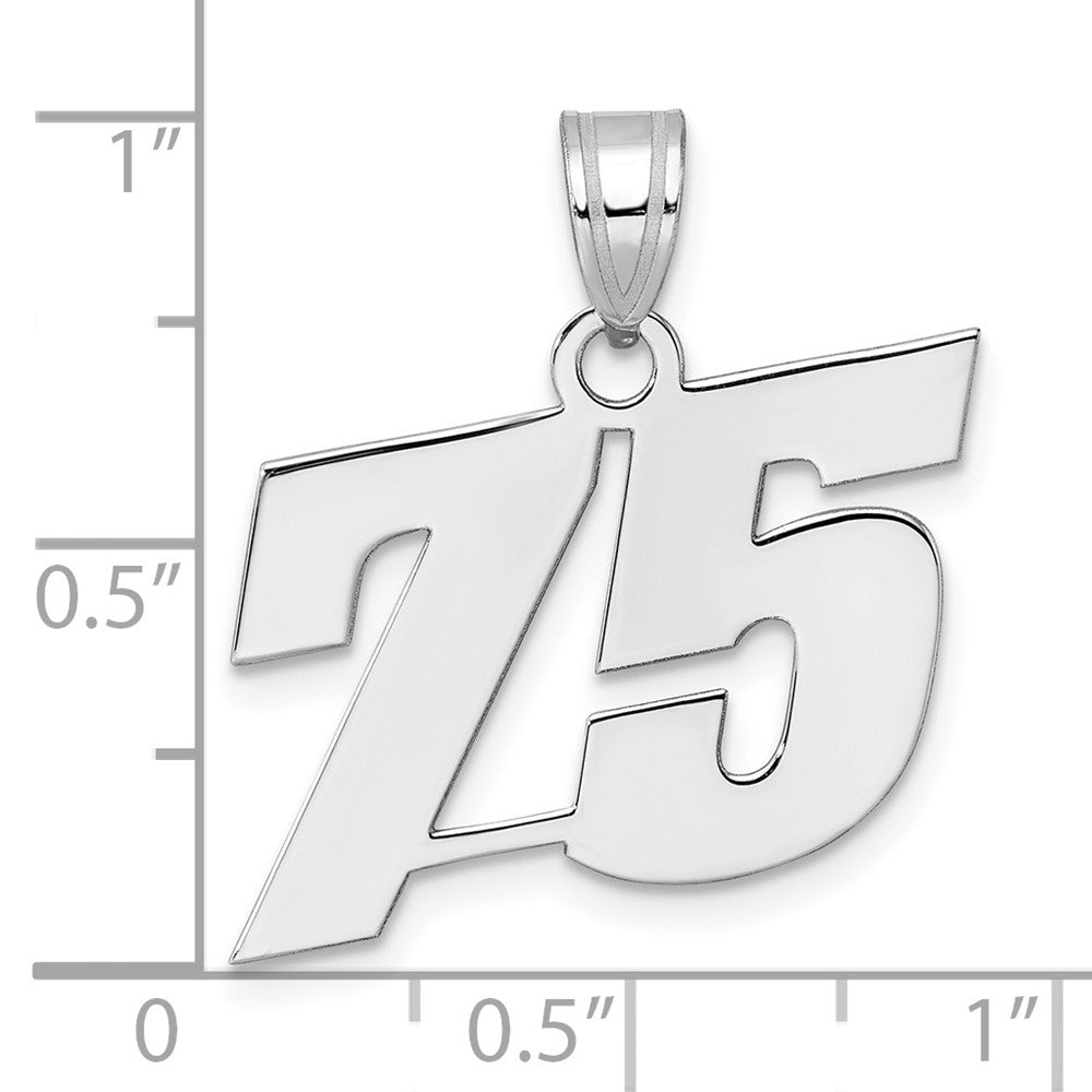 14K White Gold Polished Block Number 75 Pendant