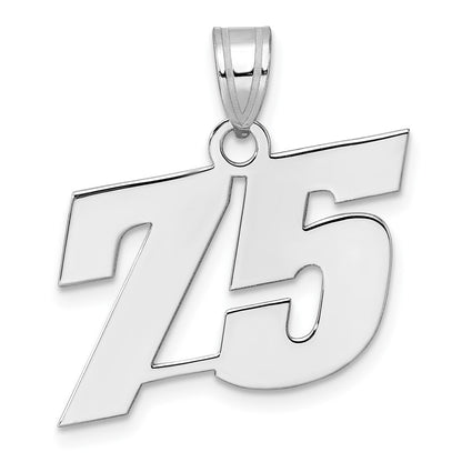 14K White Gold Polished Block Number 75 Pendant
