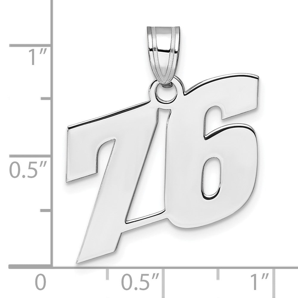 14K White Gold Polished Block Number 76 Pendant
