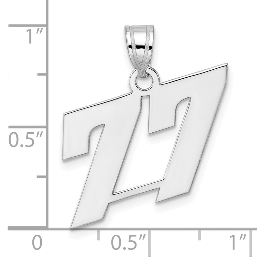 14K White Gold Polished Block Number 77 Pendant
