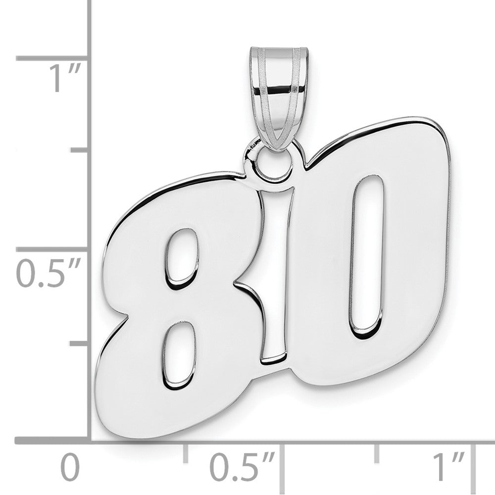 14K White Gold Polished Block Number 80 Pendant