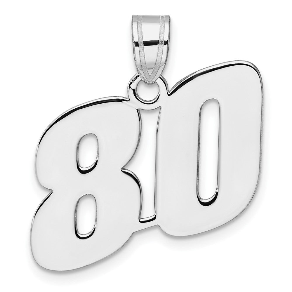 14K White Gold Polished Block Number 80 Pendant