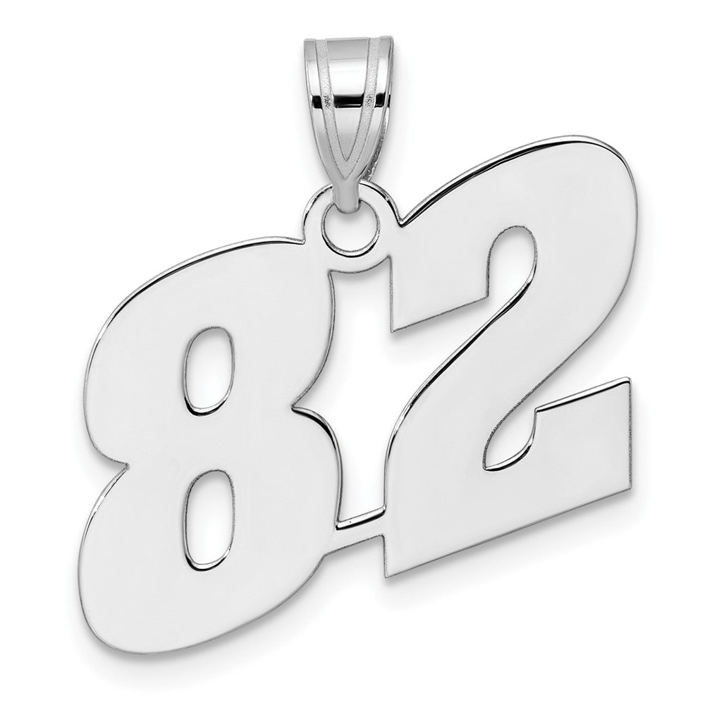 14K White Gold Polished Block Number 82 Pendant